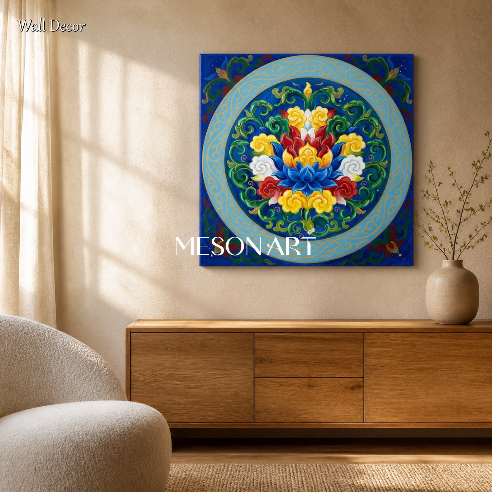 Blue And Gold Islamic Floral Geometric Wall Art Square Original Artist By Mesonart