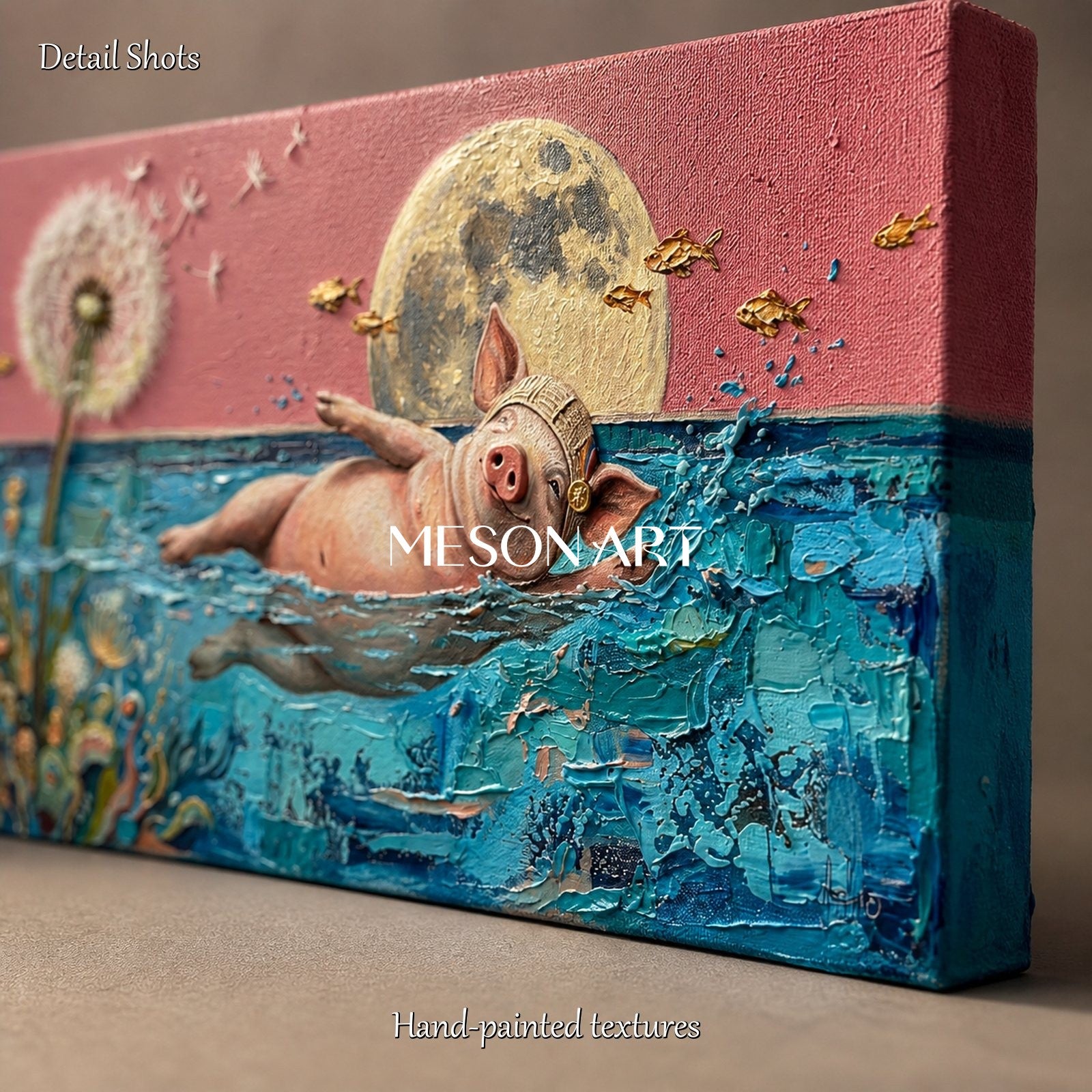 Pink And Blue Swimming Athlete Surrealist Painting Panoramic Wall Art Original Artist By Mesonart