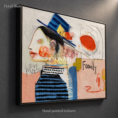 Black And Blue Neo Expressionist Figurative Art Rectangular Canvas Wall Decor For Living Room By Mesonart