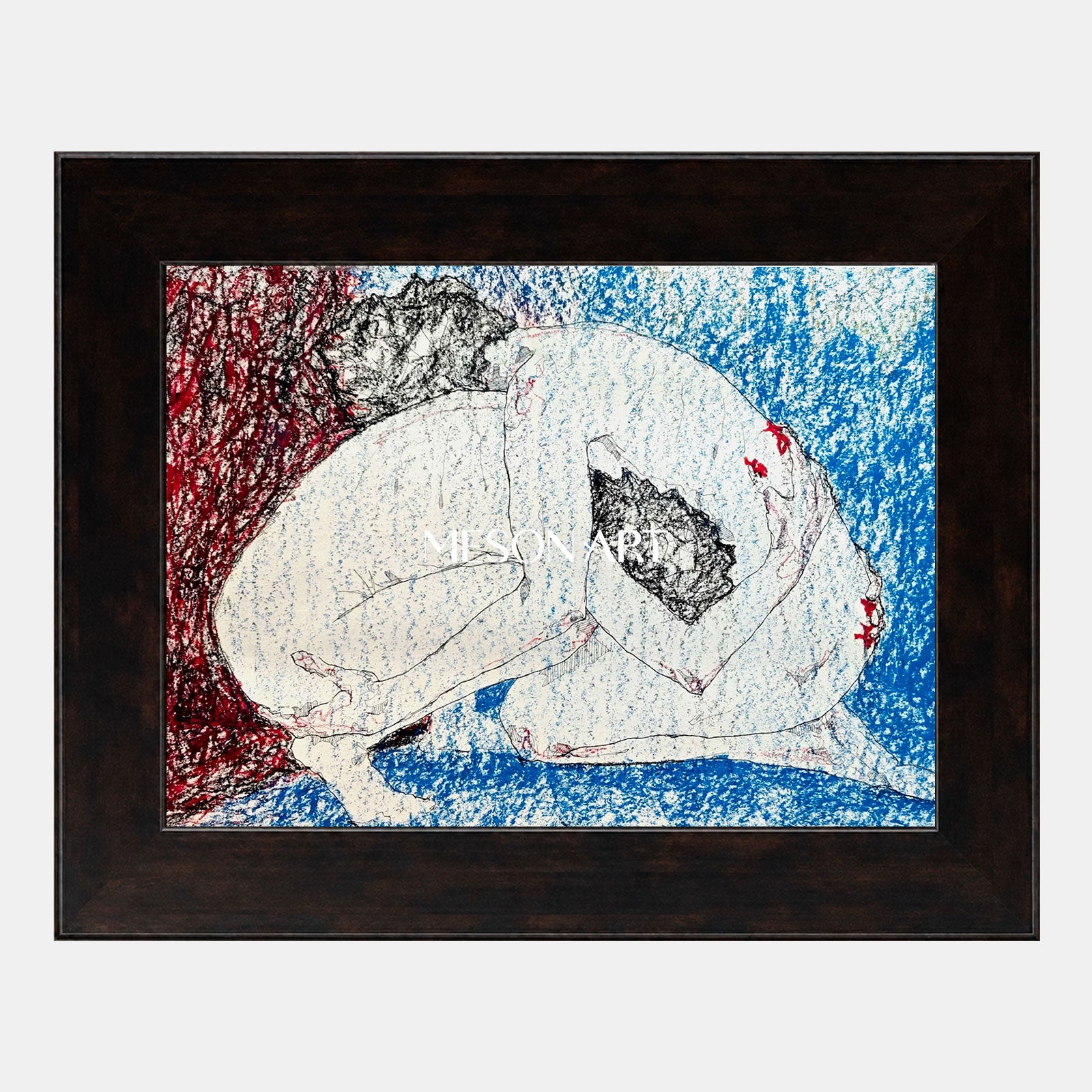 Modern Abstract Painting With Red And Blue Textures For Contemporary Living Room Decor