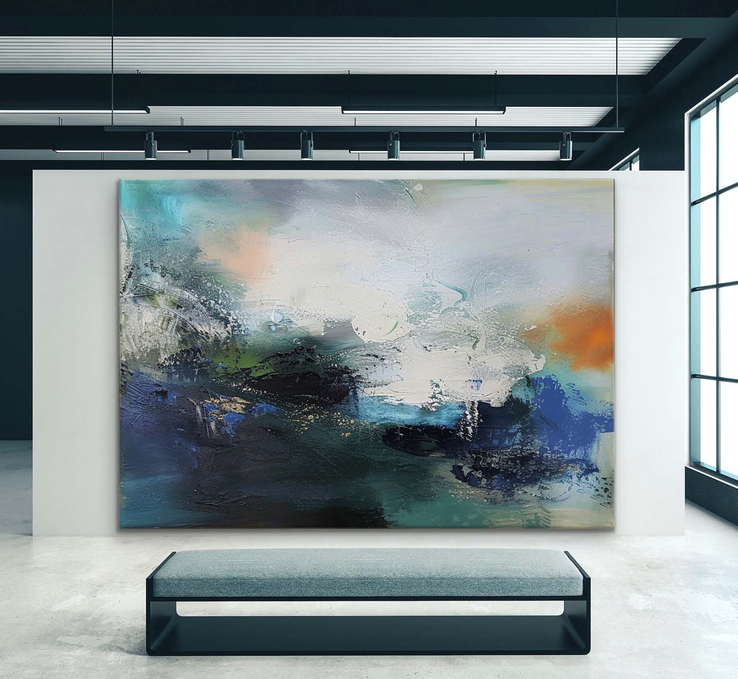 Large Blue Abstract Texture Painting Blue Abstract Art on Canvas for Sale Blue Abstract Wall Art