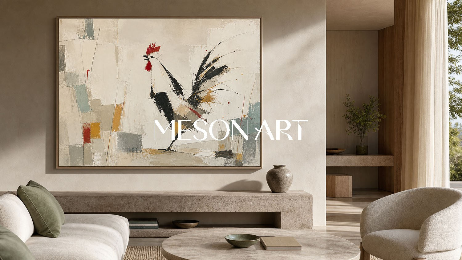 Abstract Rooster Painting Minimalist Art For Modern Living Room Decor With Textured Canvas