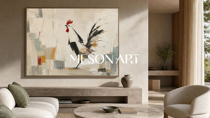 Abstract Rooster Painting Minimalist Art For Modern Living Room Decor With Textured Canvas