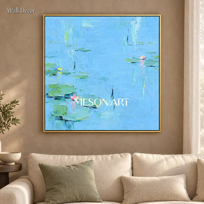 ديكور حائطي مربع من Mesonart لغرفة المعيشة، عبارة عن لوحة فنية تجريدية ذات نسيج طبيعي باللونين الأزرق والأخضر