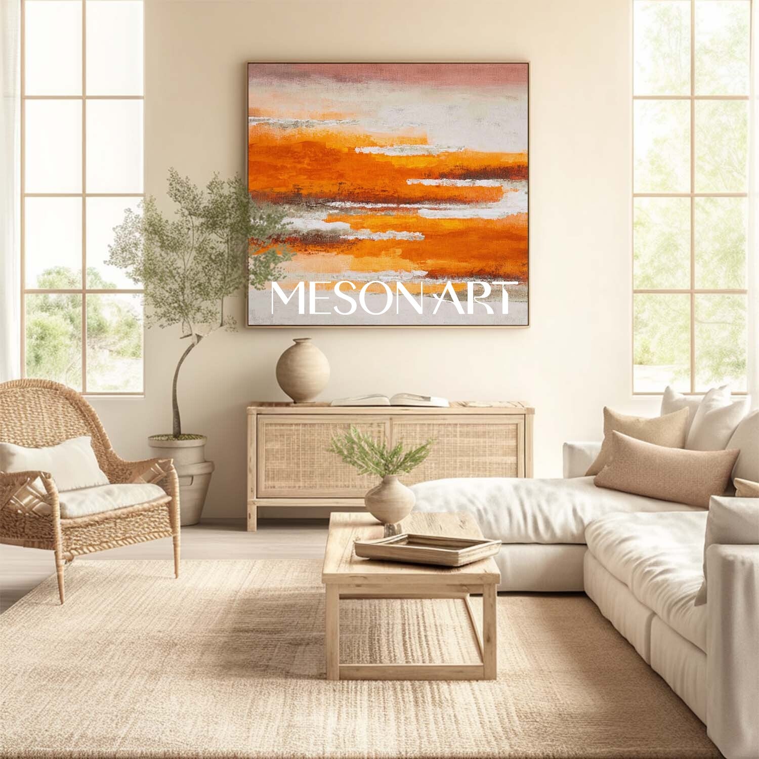 Textured Landscape Canvas Minimalist Abstract Fall Wall Art Orange Wall Decor