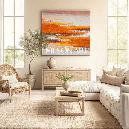 Textured Landscape Canvas Minimalist Abstract Fall Wall Art Orange Wall Decor