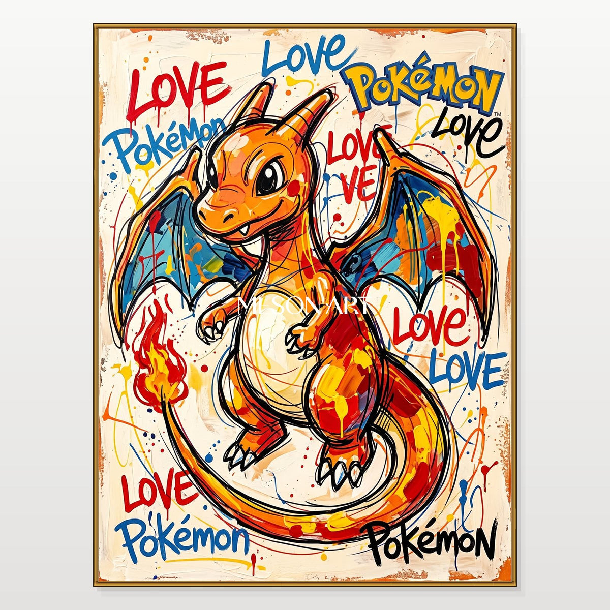 Orange And Blue Pokemon Charizard Painting Hypebeast Art Rectangular Wall Decor Original Artist By Mesonart