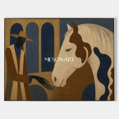 Art Deco Cowboy And Horse Painting For Living Room Decor