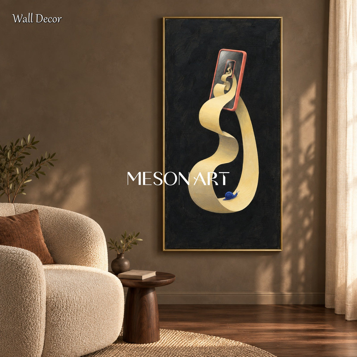 Black And Gold Painting Surrealist Large Mirror Panoramic Wall Art For Living Room By Mesonart