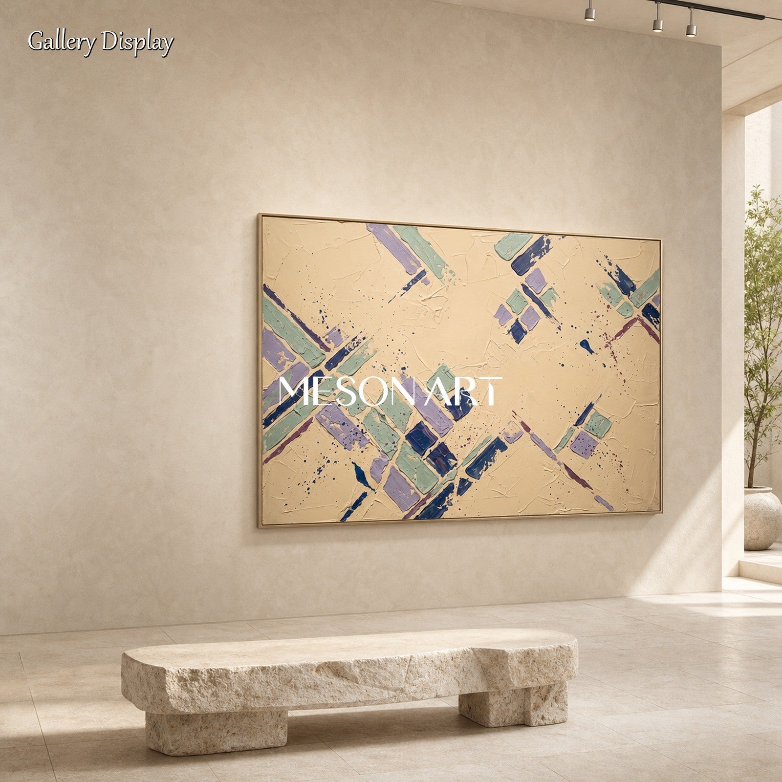 Minimalist Geometric Abstract Art With Textured Relief For Living Room And Home Office Decor