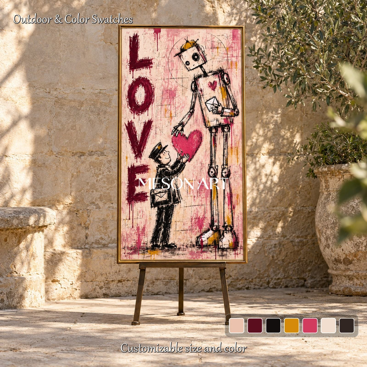 Pink And Red Contemporary Graffiti Abstract Painting Panoramic Wall Art By Mesonart