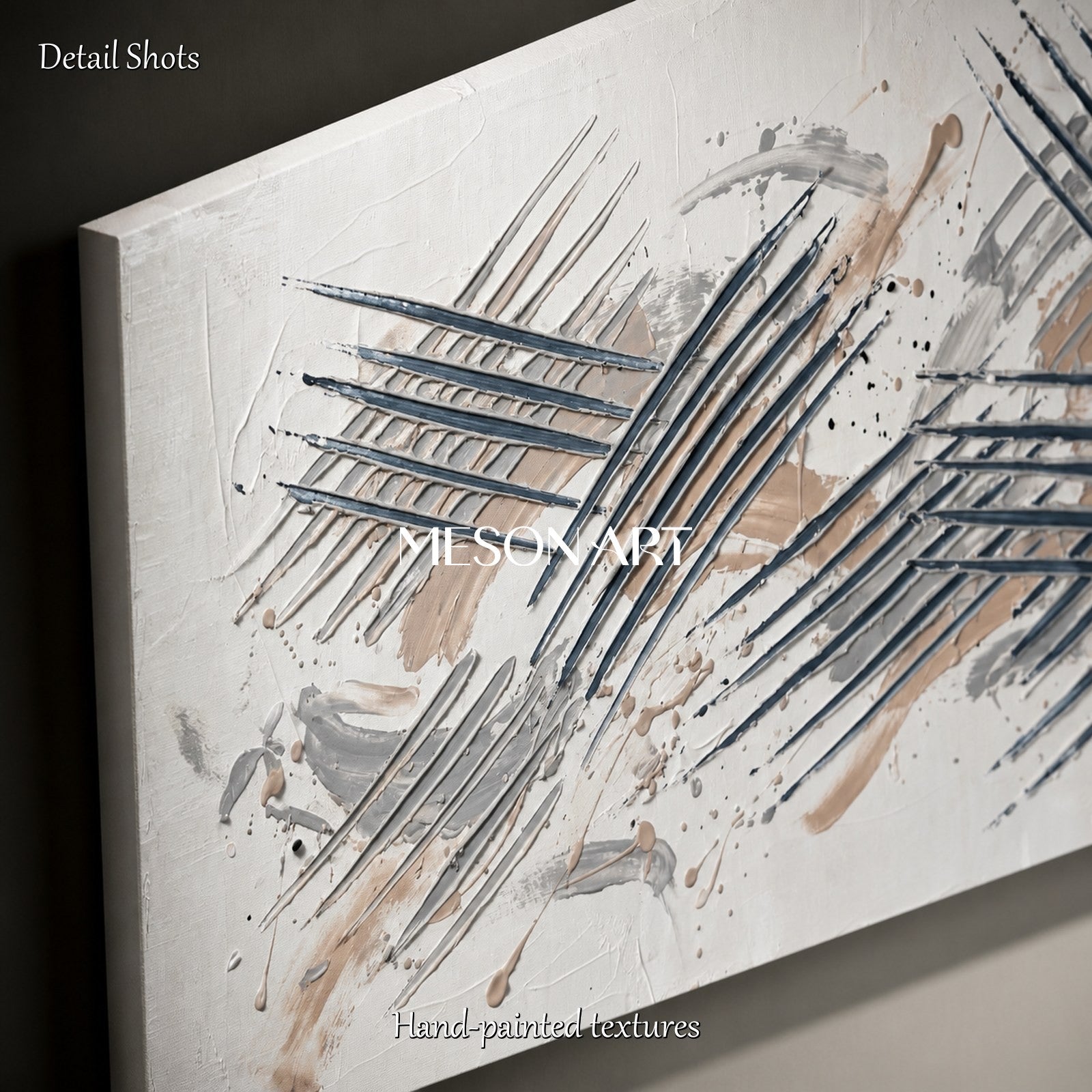 White And Gray Abstract Expressionism Painting Inspired By Jackson Pollock Drip Style Panoramic Wall Art For Living Room By Mesonart
