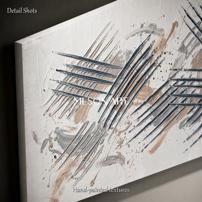 White And Gray Abstract Expressionism Painting Inspired By Jackson Pollock Drip Style Panoramic Wall Art For Living Room By Mesonart