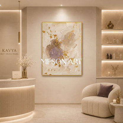 Luxury Gold Leaf Abstract Painting With Textured Impasto For Modern Home Decor