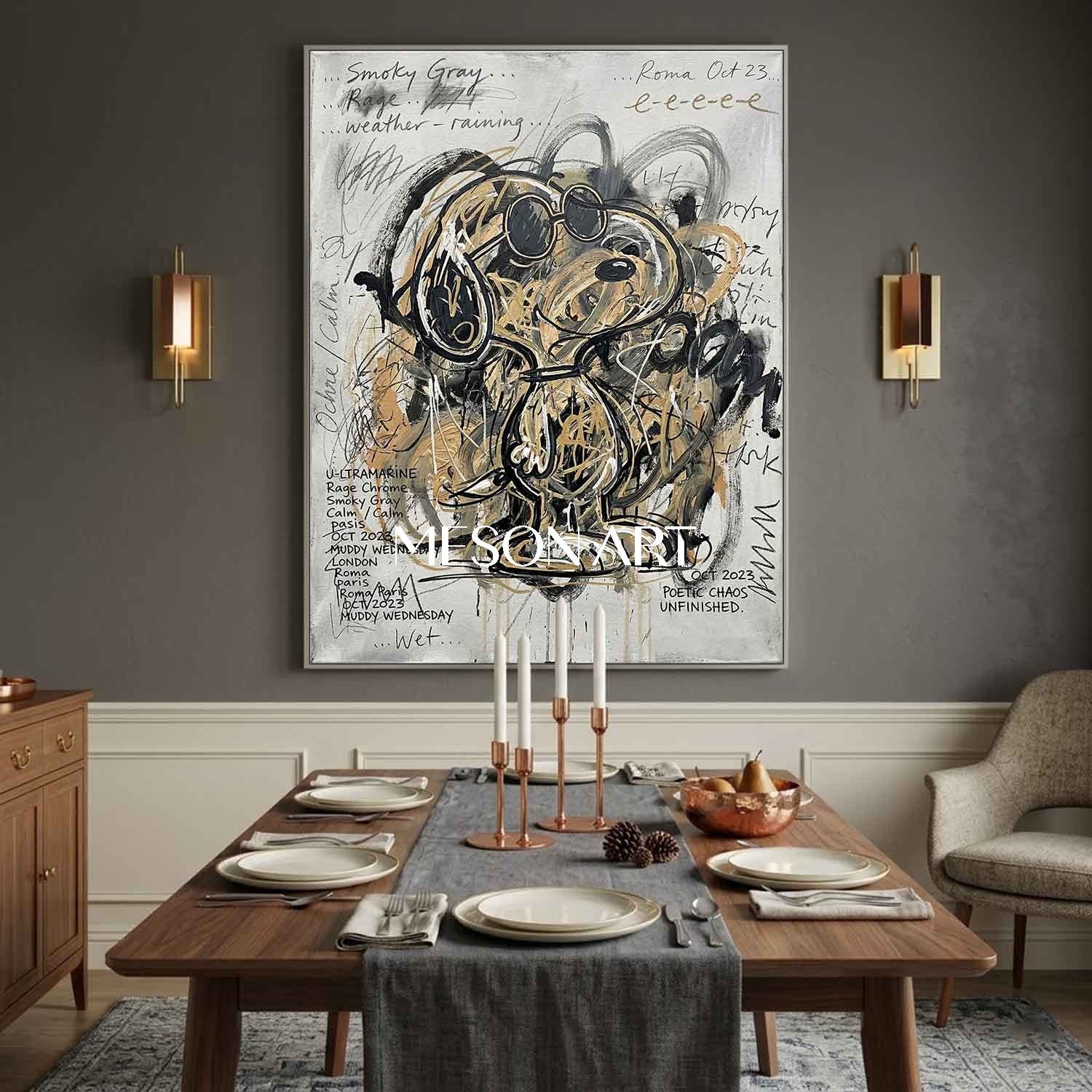 Original Graffiti Dog Pop Art Oil Painting Urban Street Modern Office