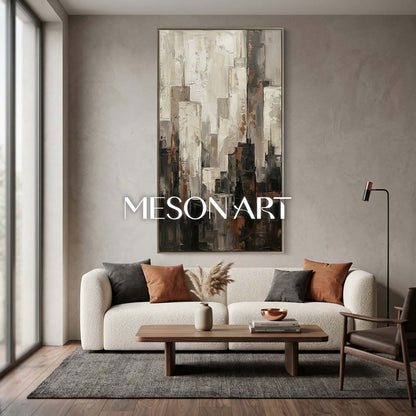 Abstract City Painting With Plaster Texture For Industrial Loft Living Room Decor