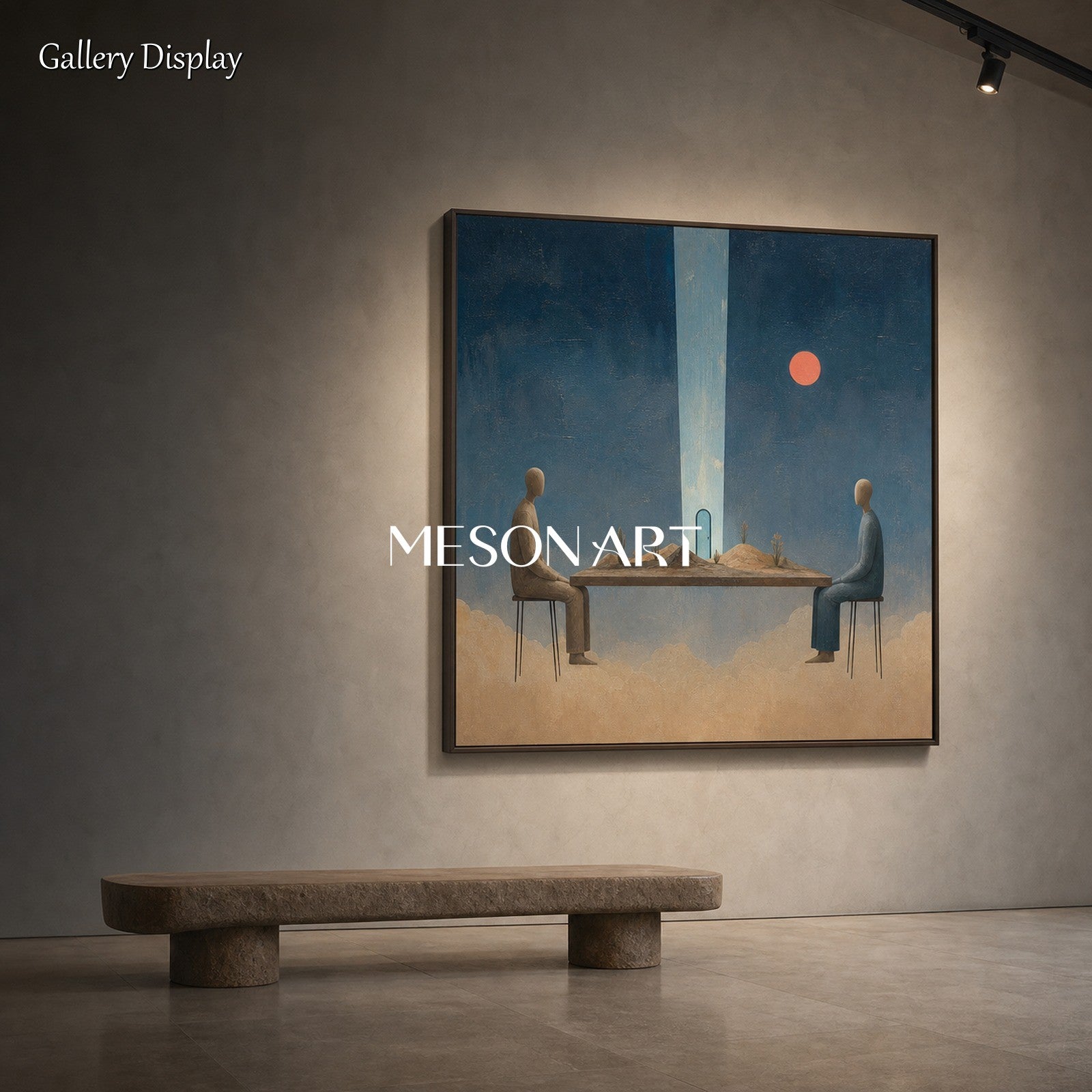 Surrealist Blue Beige Oil Painting For Modern Living Room And Executive Office Decor