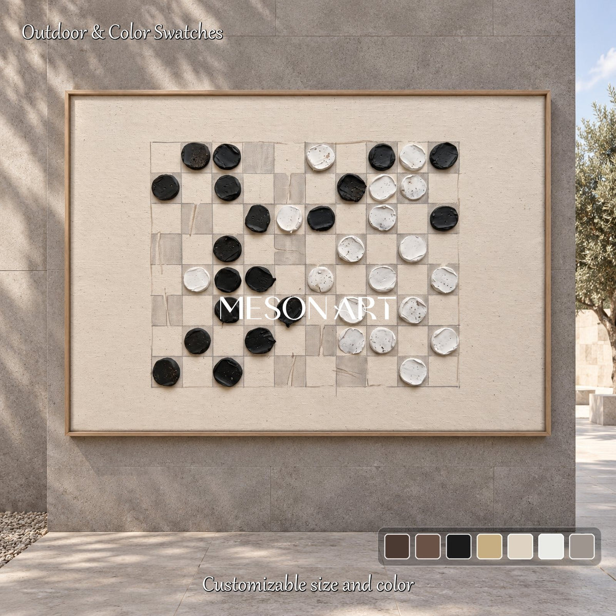 Beige And Black Wabi Sabi Abstract Art Rectangular Wall Decor For Living Room By Mesonart