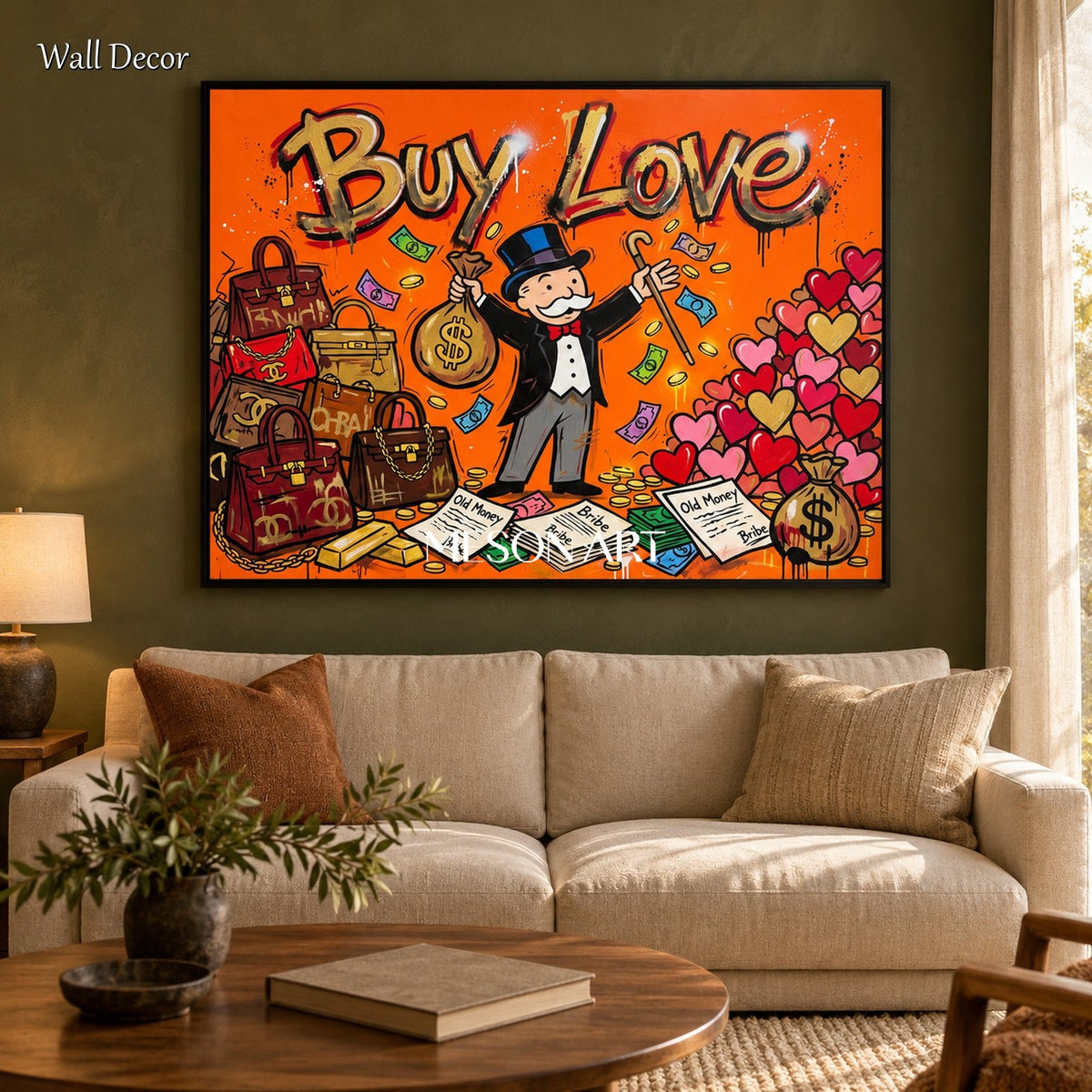 Orange Pop Art Graffiti Wall Art Rectangular Gaming Cartoon KAWS Style By Mesonart