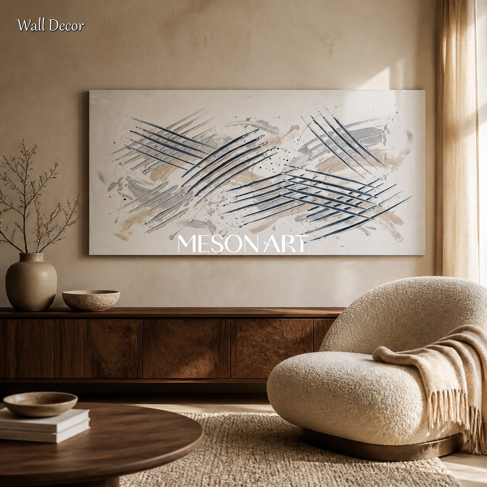 White And Gray Abstract Expressionism Painting Inspired By Jackson Pollock Drip Style Panoramic Wall Art For Living Room By Mesonart