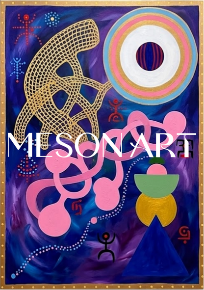 Vibrant Abstract Ethnic Painting With Bold Colors For Modern Living Room Wall Decor