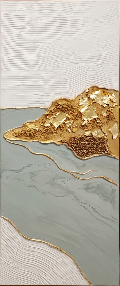 Luxury Gold Leaf Abstract Painting White And Grey Textured Art For Modern Home