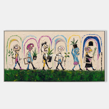 Colorful Pop Art Graffiti Painting With Quirky Characters For Modern Living Room Wall Decor