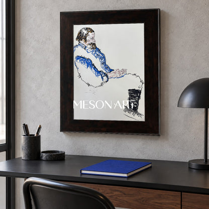Blue And Black Abstract Figurative Painting Modern Expressionist Art Rectangular Wall Decor By Mesonart