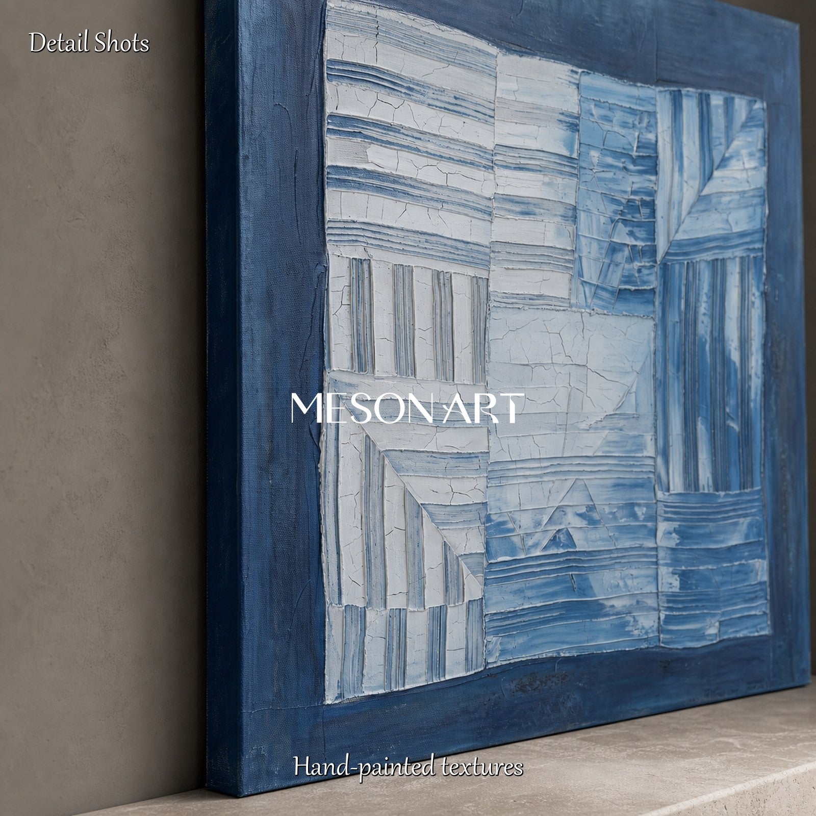 Blue Abstract Wall Art With Textured Relief For Wabi-Sabi Home Decor