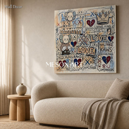 Original Abstract Pop Art Painting With Iconic Figures For Modern Living Room