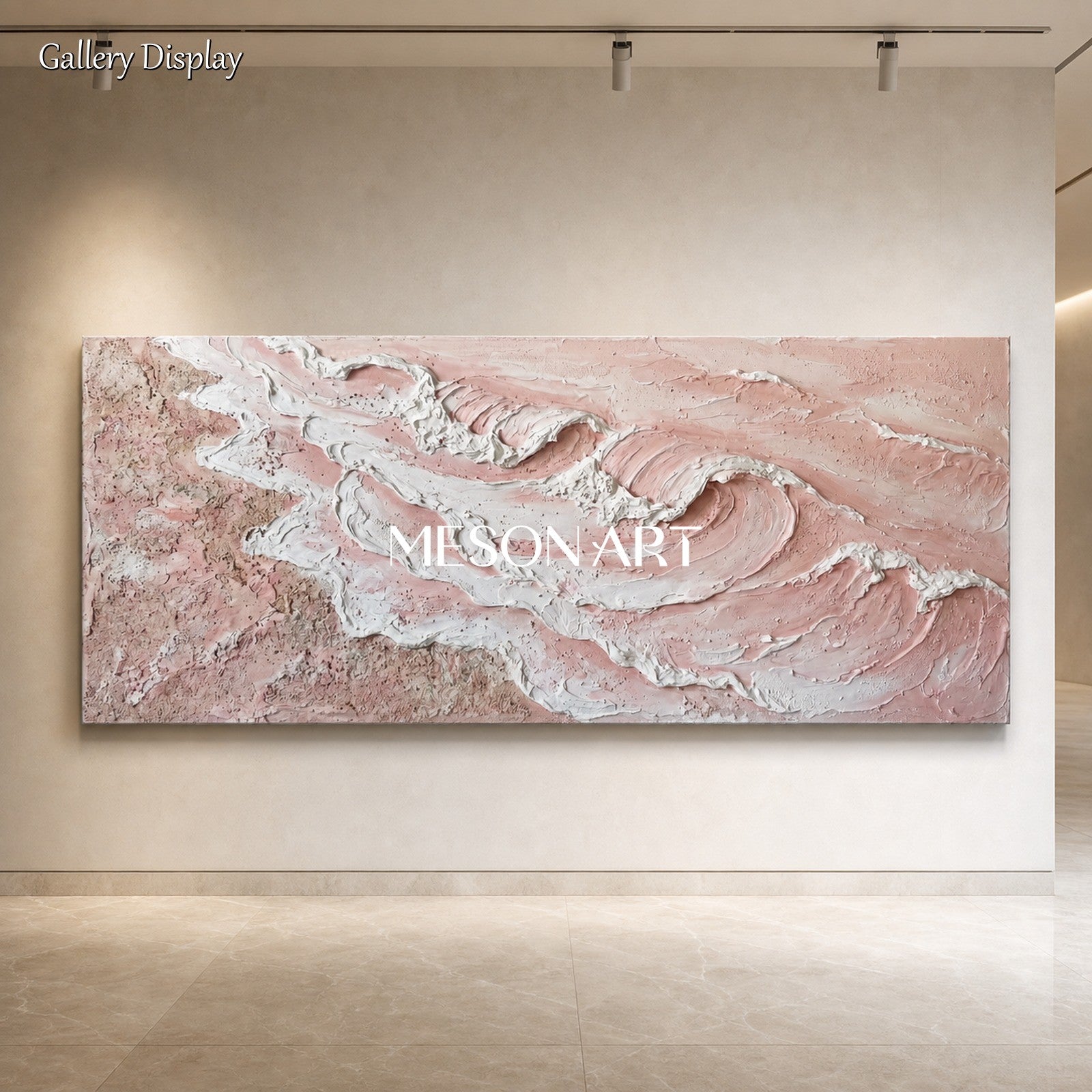 Large Pink 3D Plaster Art With Textured Waves For Modern Bedroom Decor