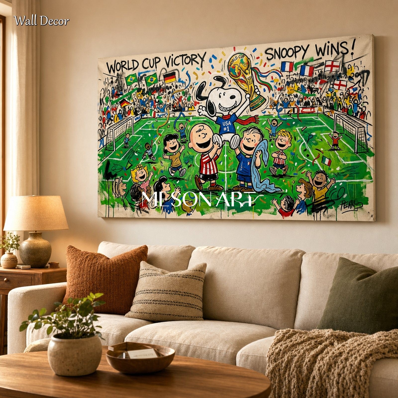 Snoopy World Cup Victory Pop Art Painting For Modern Living Room And Game Room Decor