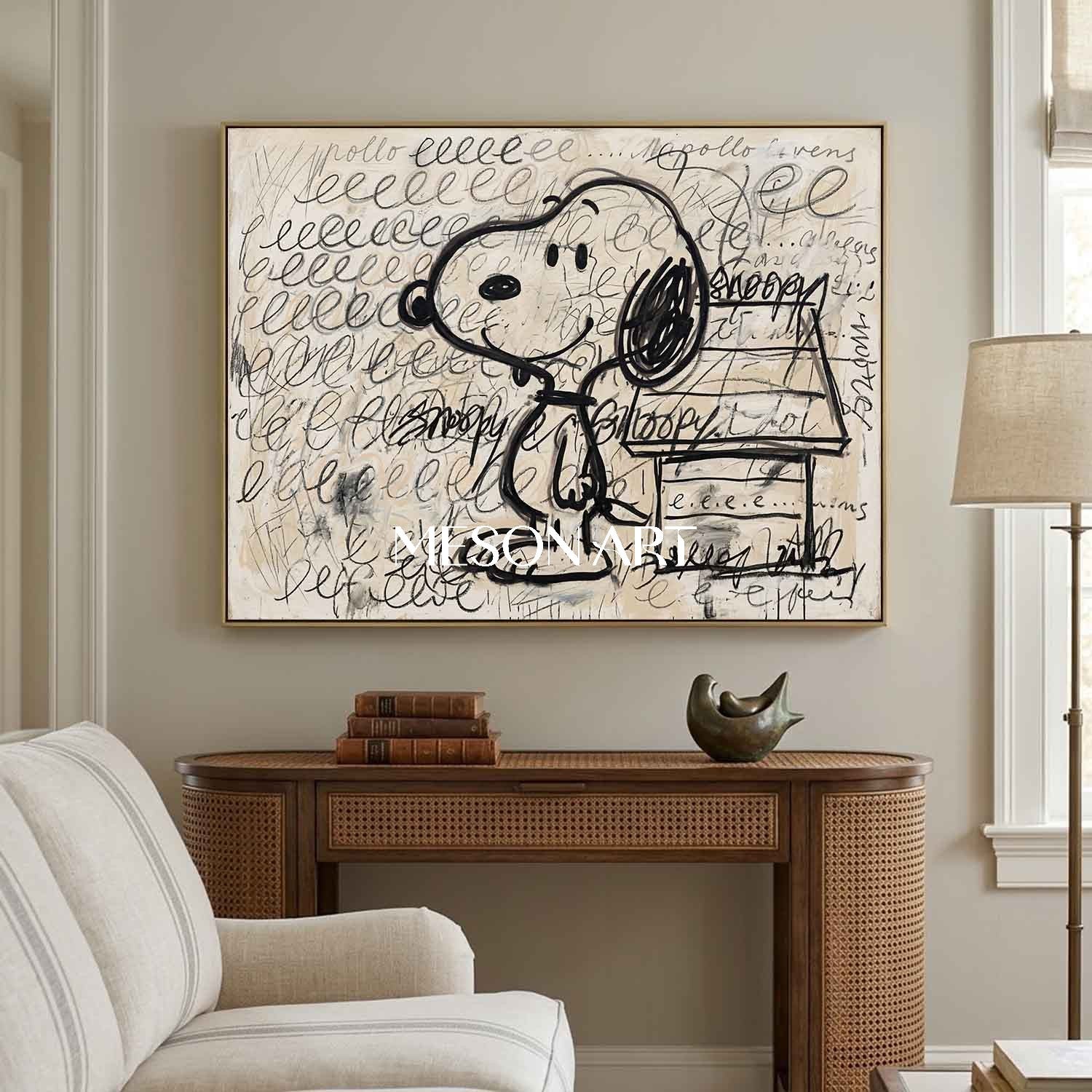 スヌーピー犬小屋油絵手描きポップアート寝室壁キャンバス – MesonArt