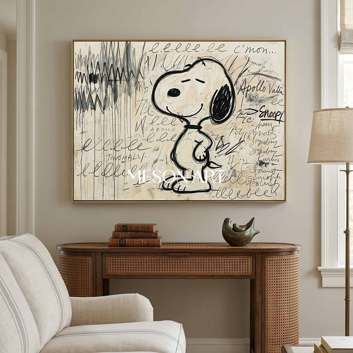 Large Snoopy Painting Abstract Pop Wall Art Bedroom Graffiti Cartoon