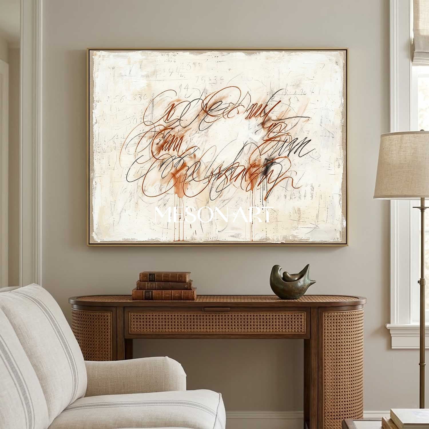 Vintage Script Minimalist Canvas Hand Painted Scribble Hallway Wall Art