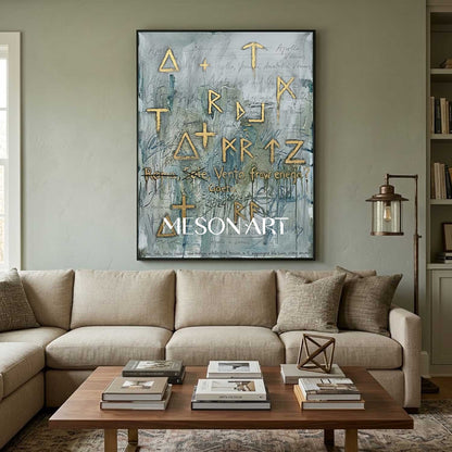 Gray-Green Neo Expressionist Art Statement Framed Canvas Living Room