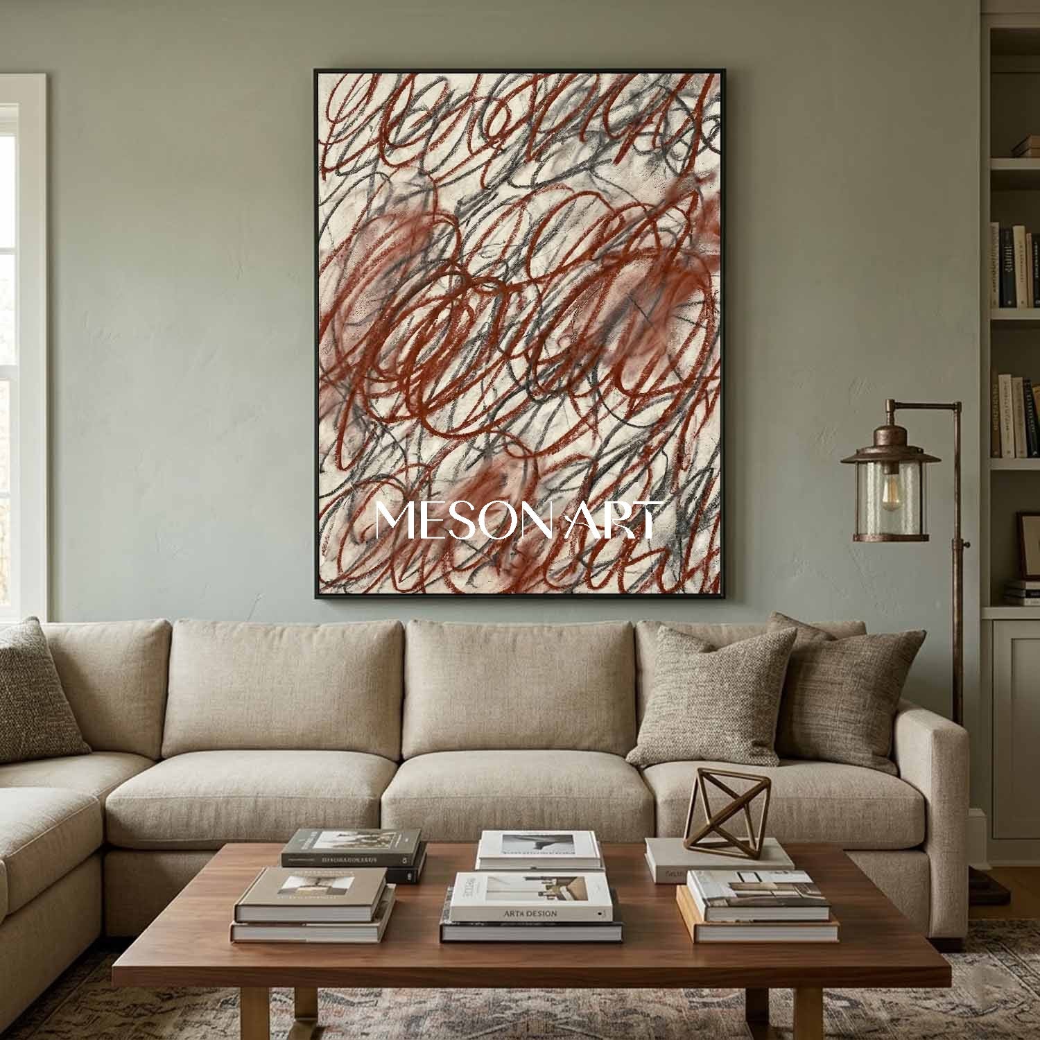Handmade Red Abstract Wall Art for Modern Gallery Entryway Painting