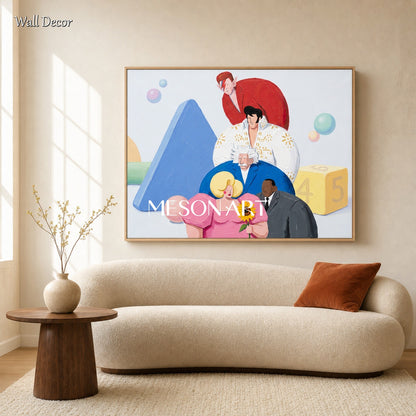 Minimalist Pop Art Painting With Iconic Figures For Modern Living Room Decor