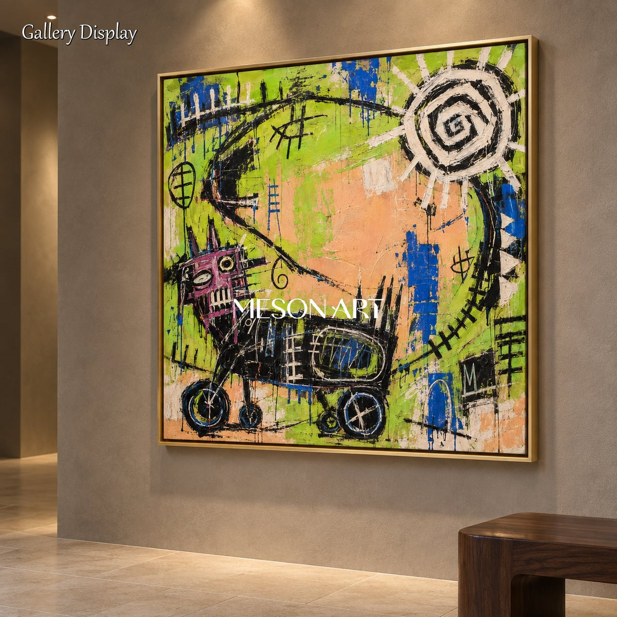 Green And Blue Abstract Painting Original Artist Hand Painted Graffiti Wall Art Square By Mesonart