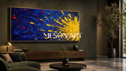 Pollock Abstract Style Painting Blue Yellow Red Explosion Art For Living Room