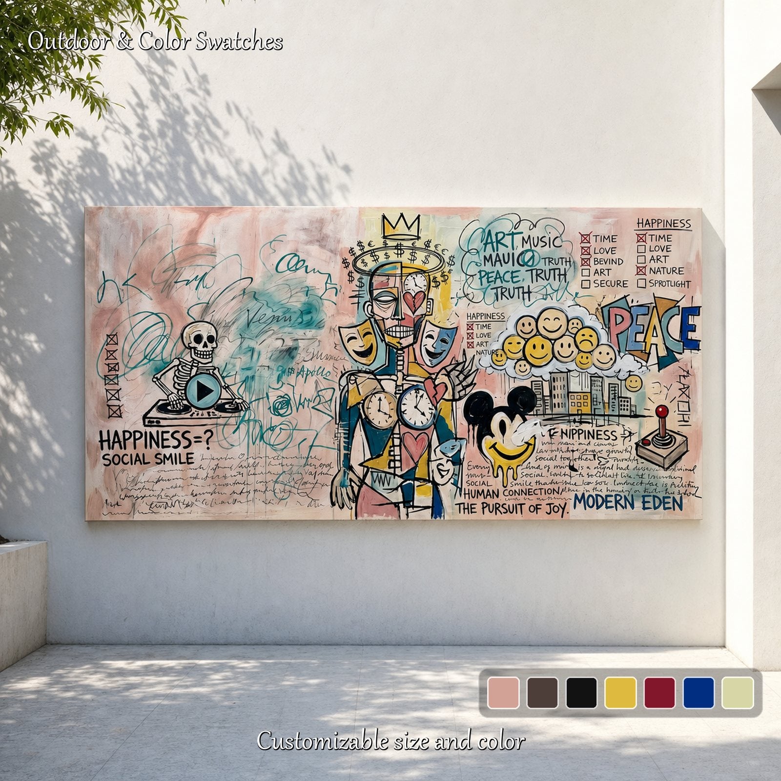 Large Pop Art Painting For Modern Living Room With Abstract Graffiti Style