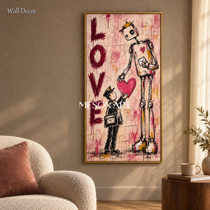 Pink And Red Contemporary Graffiti Abstract Painting Panoramic Wall Art By Mesonart