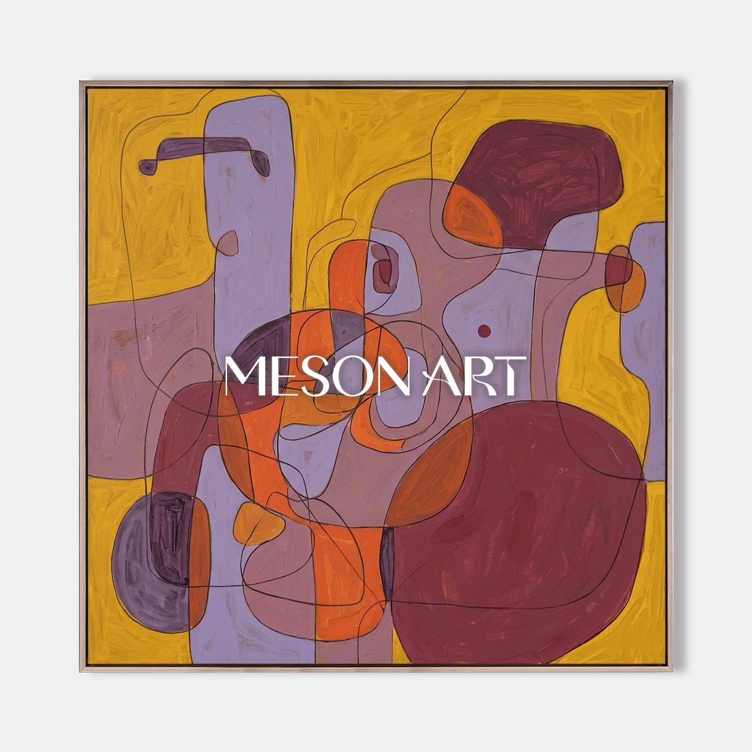 Contemporary Abstract Oil Painting With Orange And Blue Tones For Modern Living Room Decor