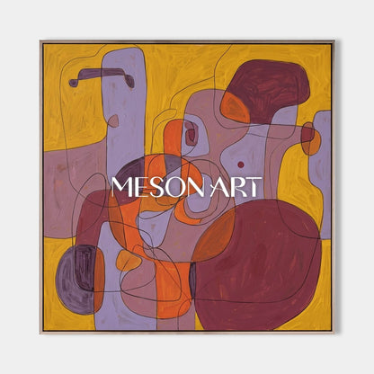 Contemporary Abstract Oil Painting With Orange And Blue Tones For Modern Living Room Decor