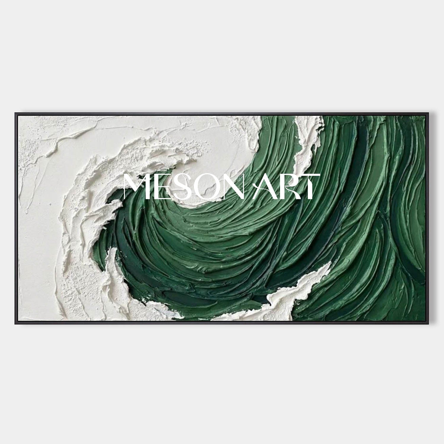 Large green ocean wave bedroom wall art, abstract beach texture painting