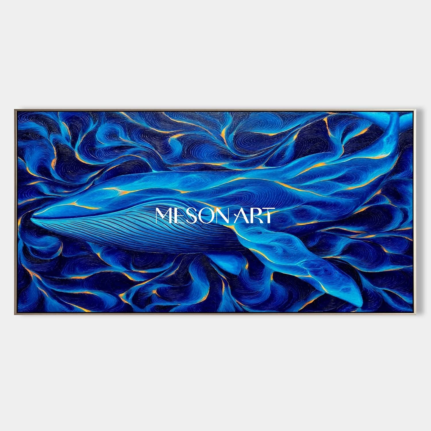 Blue Whale Ocean Canvas Abstract Energy Painting Large Wall Art Decor