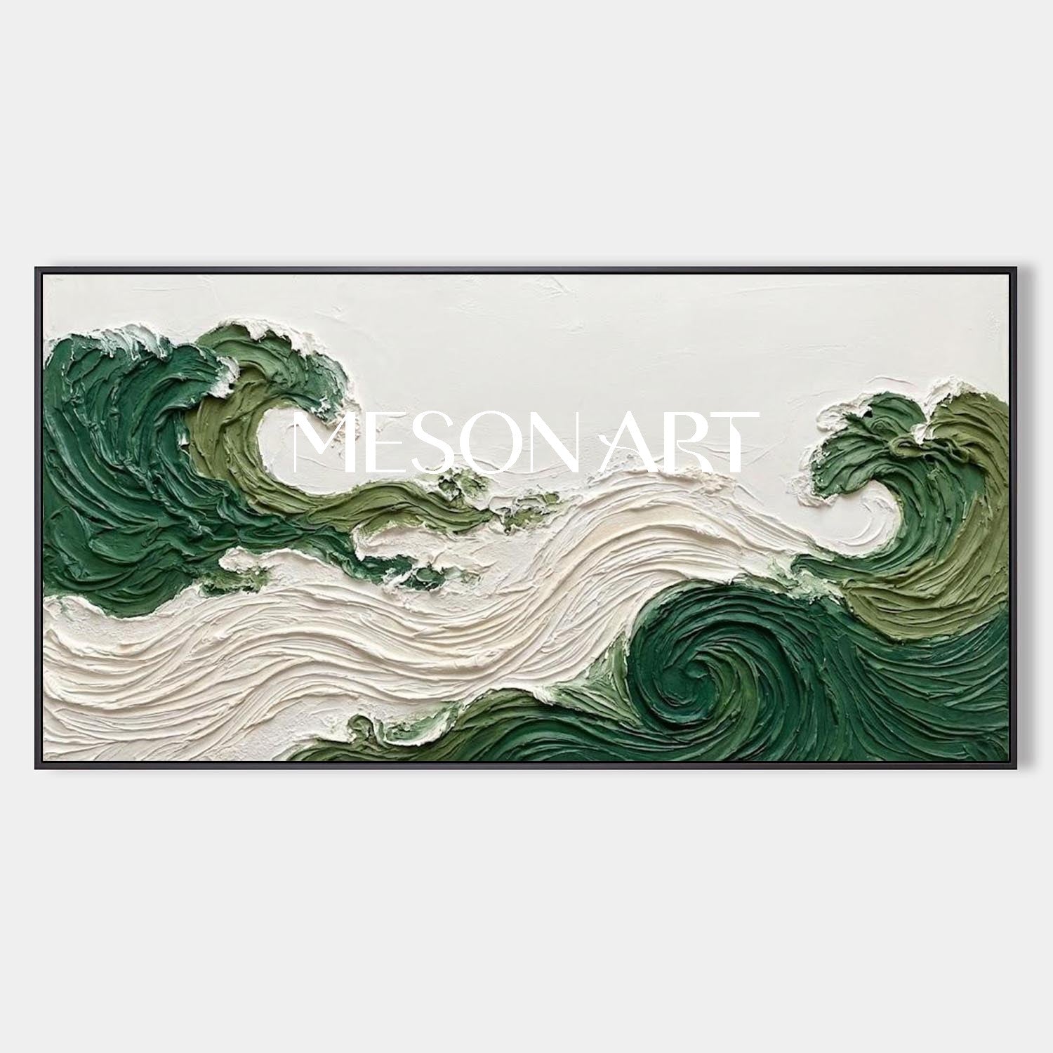 Large Abstract Green Beach Painting Panoramic Green Waves Bedroom Wall Decor Art