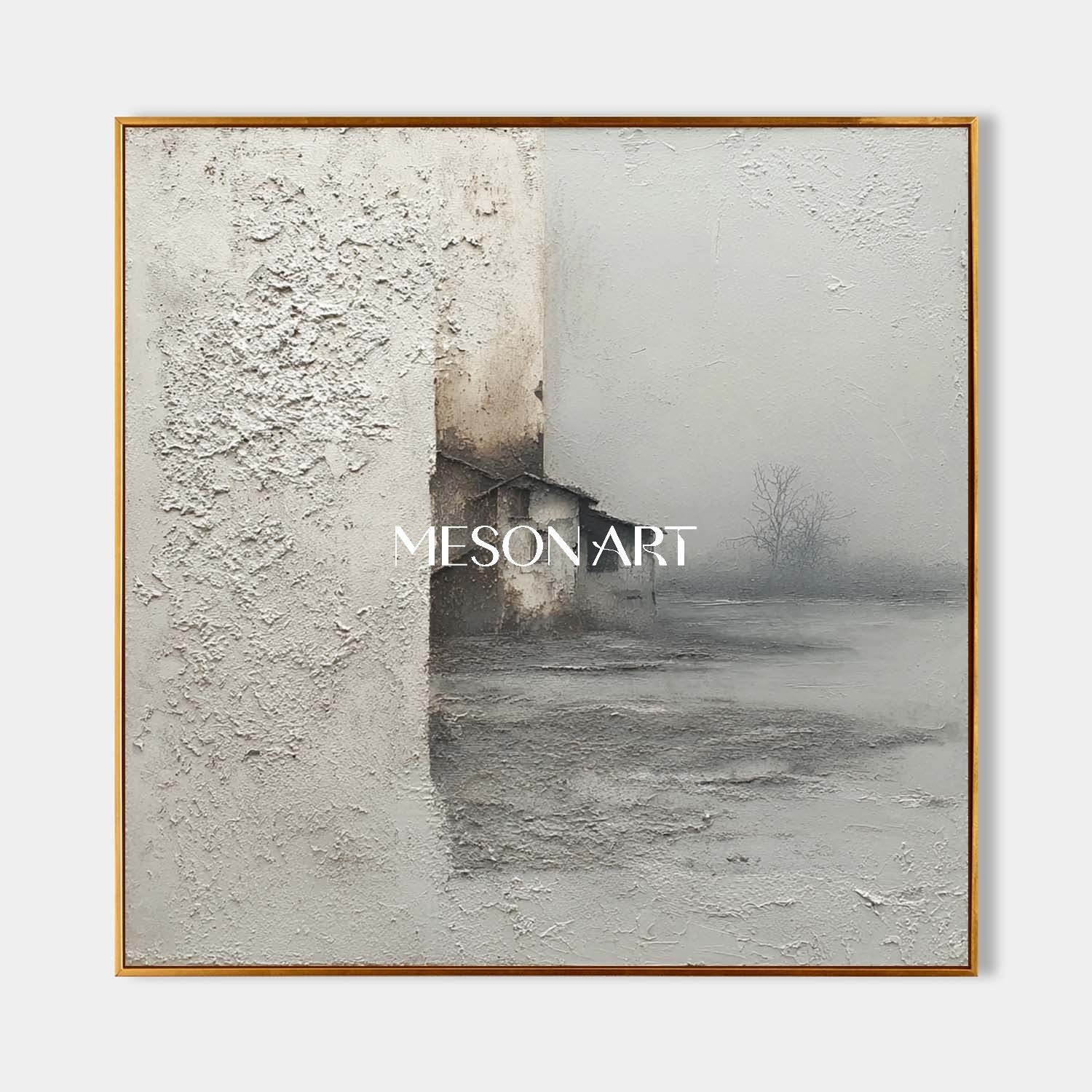 Gray Minimalist Landscape Painting For Sale Wabi-Sabi Art Wall Decor