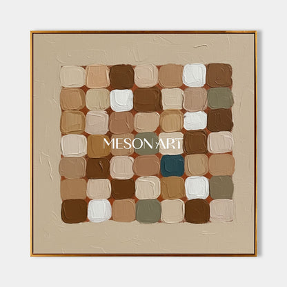 Beige Brown Abstract Geometric Canvas Framed Dining Room Wall Decor