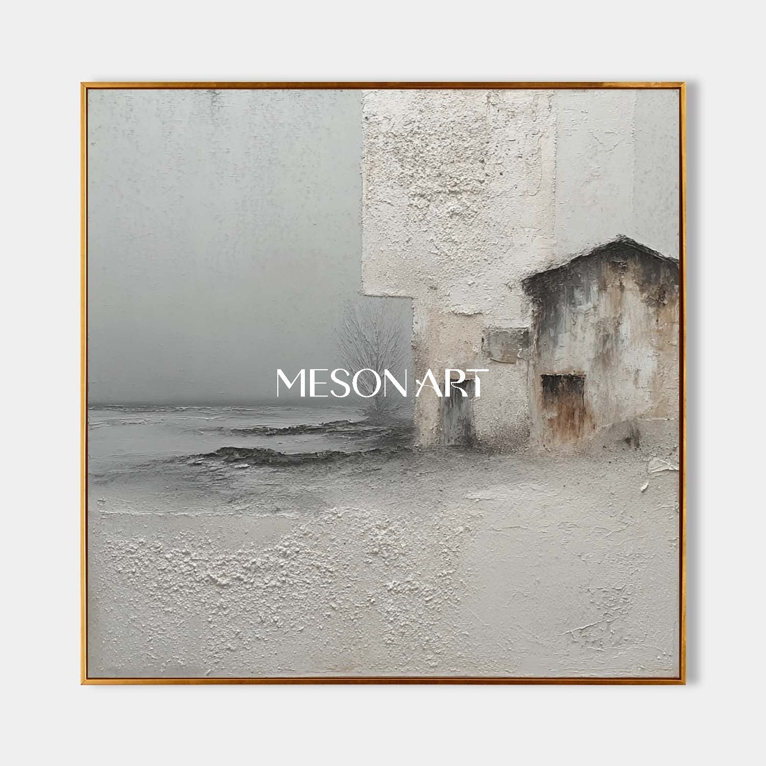 3D Light Grey Canvas Landscape Wall Painting Wabi-Sabi Abstract Painting